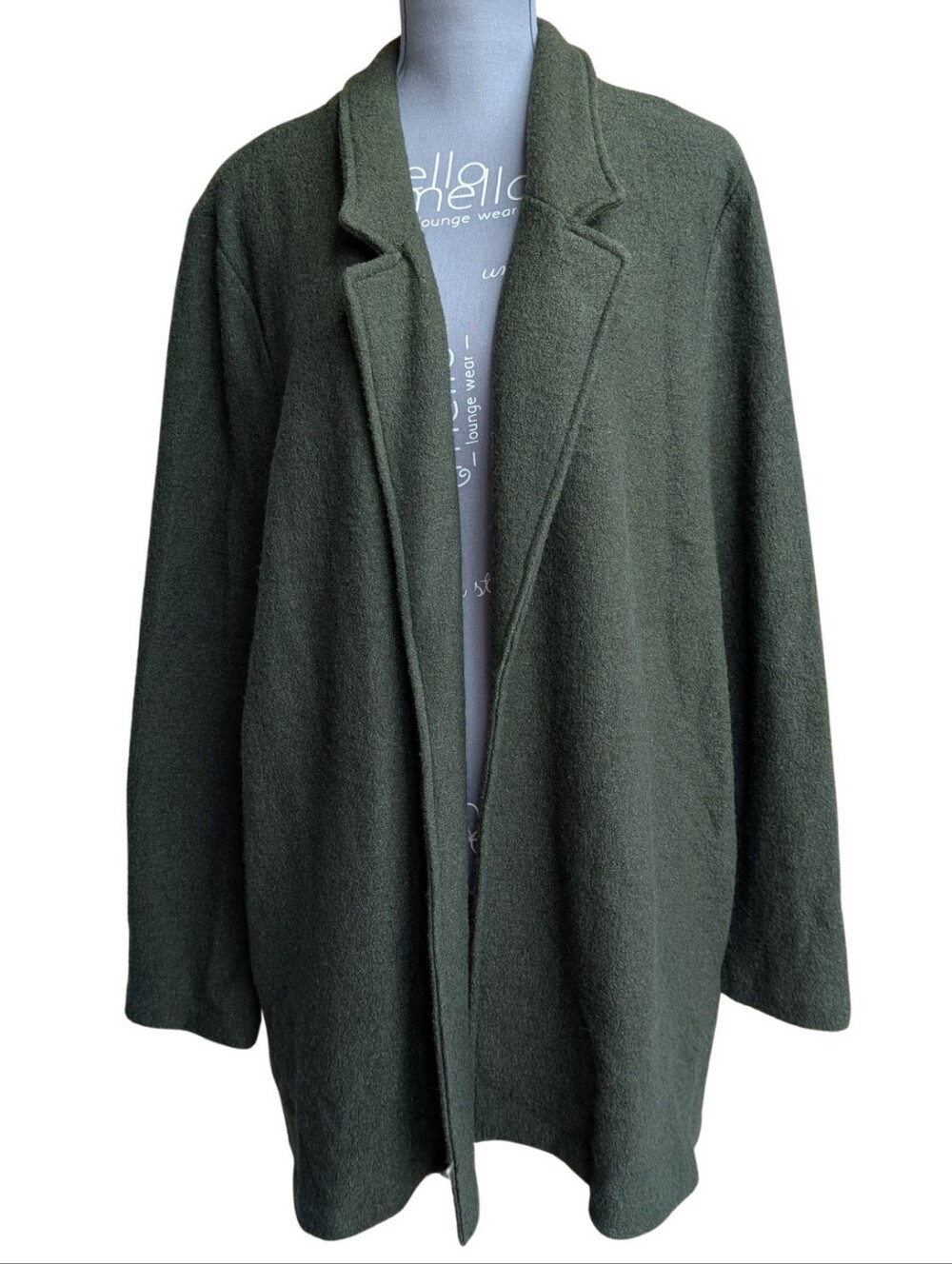 Rachel Zoe Olive Green Wool Blend Open Front Blazer Cardigan Coatigan Jacket XL